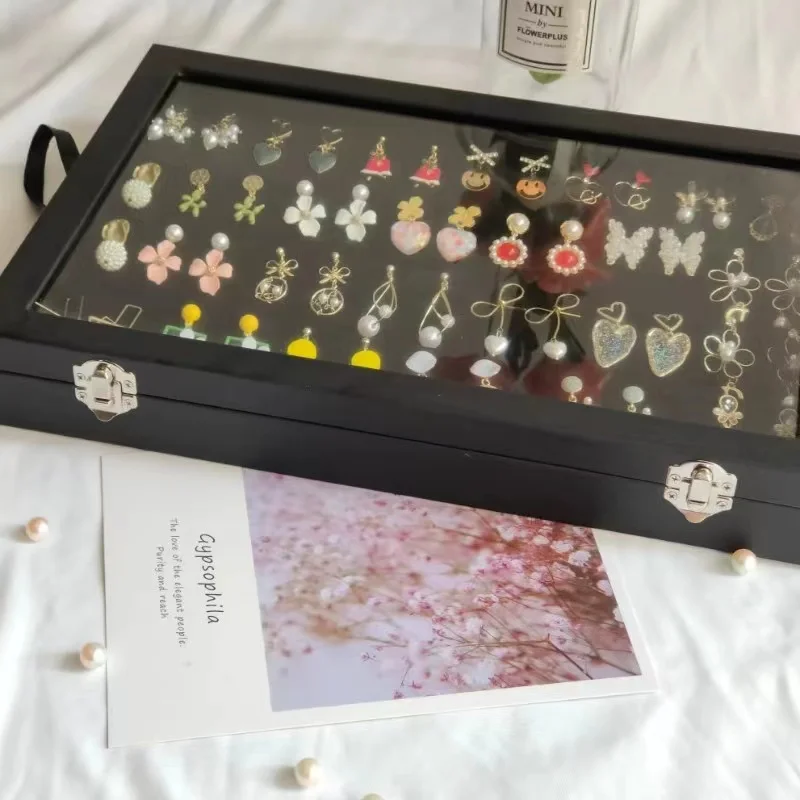 100-Bit Earrings Storage Boxes PU Leather Black Large Earrings Earrings Stall Jewelry Display Box Factory Wholesale