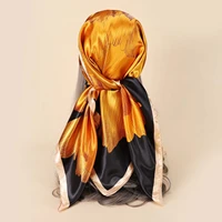 imitate silk satin scarf women vintage flower shawl hijab soft bandana 9090cm