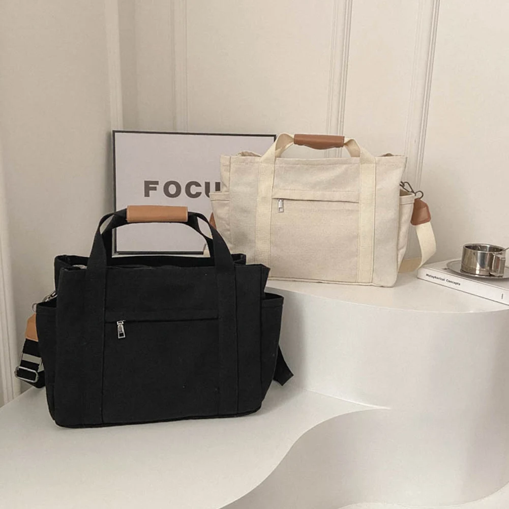 Женская вместительная холщовая дорожная сумка-тоут однотонный Органайзер с