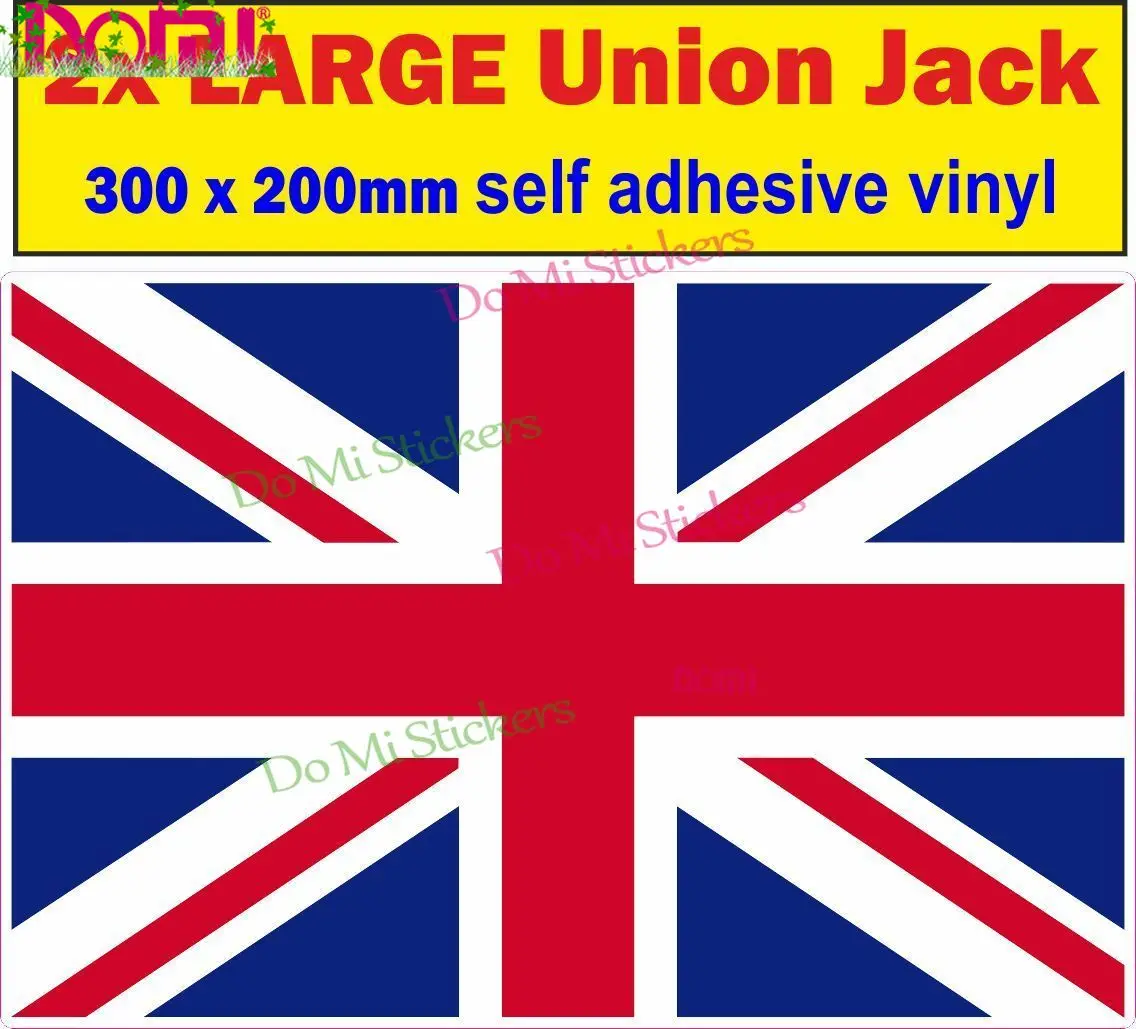 

2 Large Union Jack Flag Stickers 300mm Adhesive Vinyl Car Van Truck Laptop Decal Die Cutting Waterproof PVC