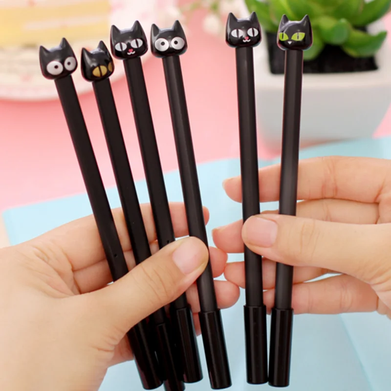 

4X Cute Kawaii Black Cat Gel Pen Writing Stationery School Office Supply 0.5mm Gel Ink Pen Maker Pen School Office Stationery