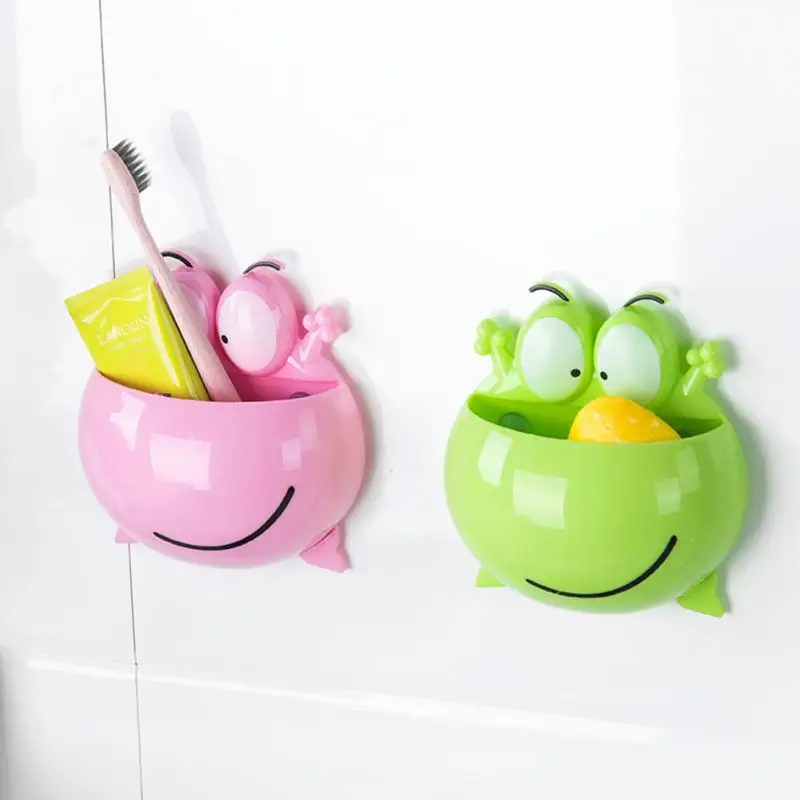 

Frogs Cute Cartoon Home Bathroom Toothbrush Holder Wall Mount Suction Cup Toothpaste Storage Rack Toothbrush Rack Children