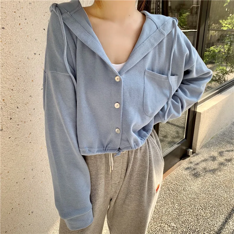 Женские свитшоты женские топы одежда кардиган с капюшоном модная однотонная