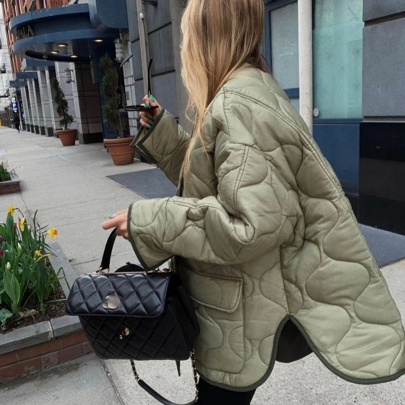 2023 Autumn Winter Round Neck Outwear Women's Loose Jackets Thin Parka Oversize Coats Female Coats Long Sleeve Cotton Clothing
