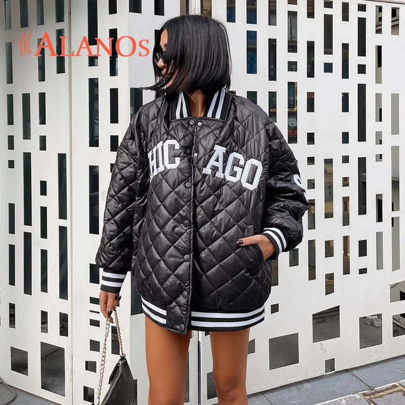 

ALANOS American Style Cotton-padded Coat Baseball Uniform Oversized Coat Casual Chic Jacket 2022 Spring New Women's Clothing