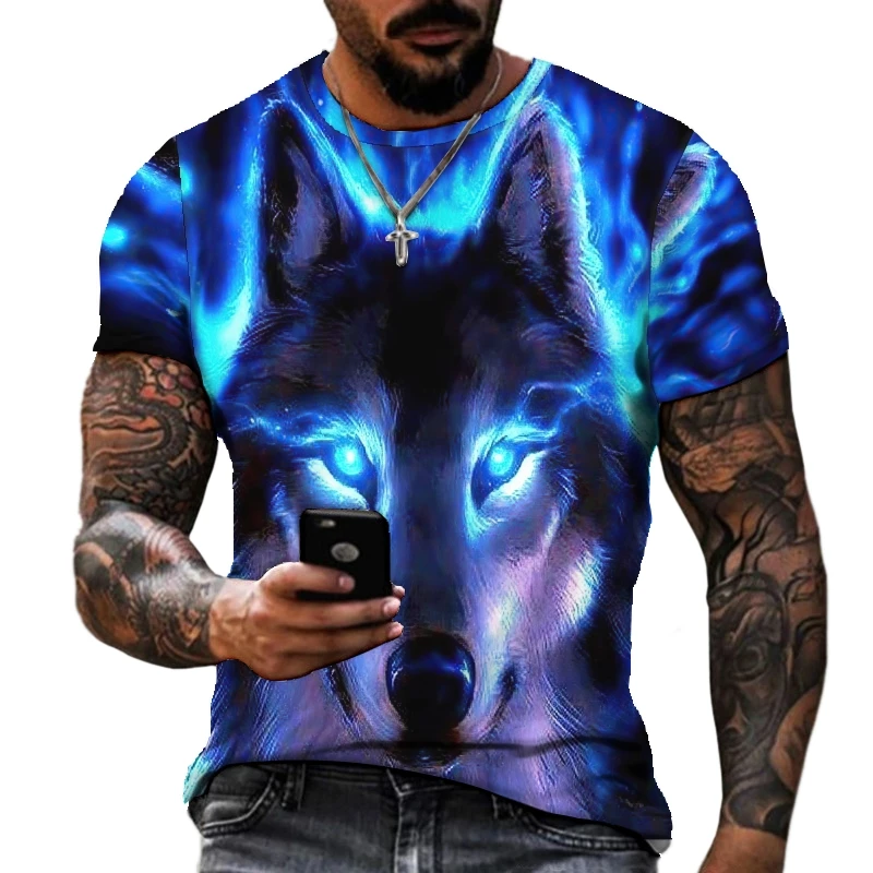 

Футболка мужская оверсайз с коротким рукавом, Свободная Повседневная рубашка с принтом волка в ретро стиле, лето 2023