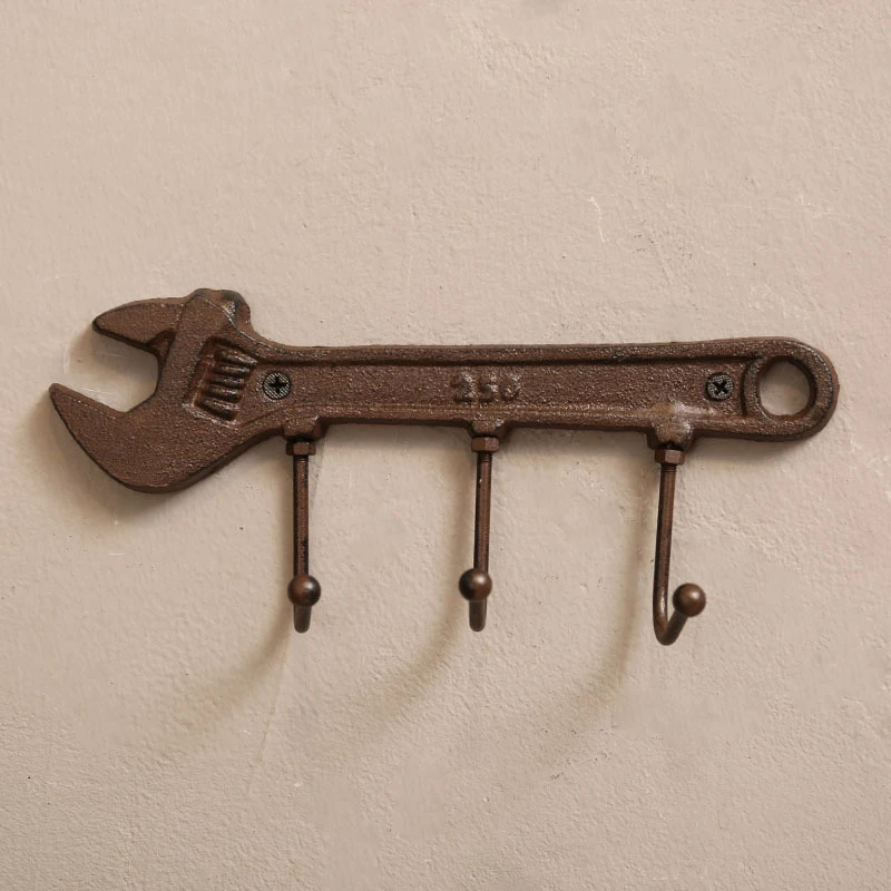 

1pcs Vintage Wall Hook Metal Spanner-shaped Hook Wall Mounted Key Clothes Hanger Rack 3-Hook Home Bedroom Hamger Hook