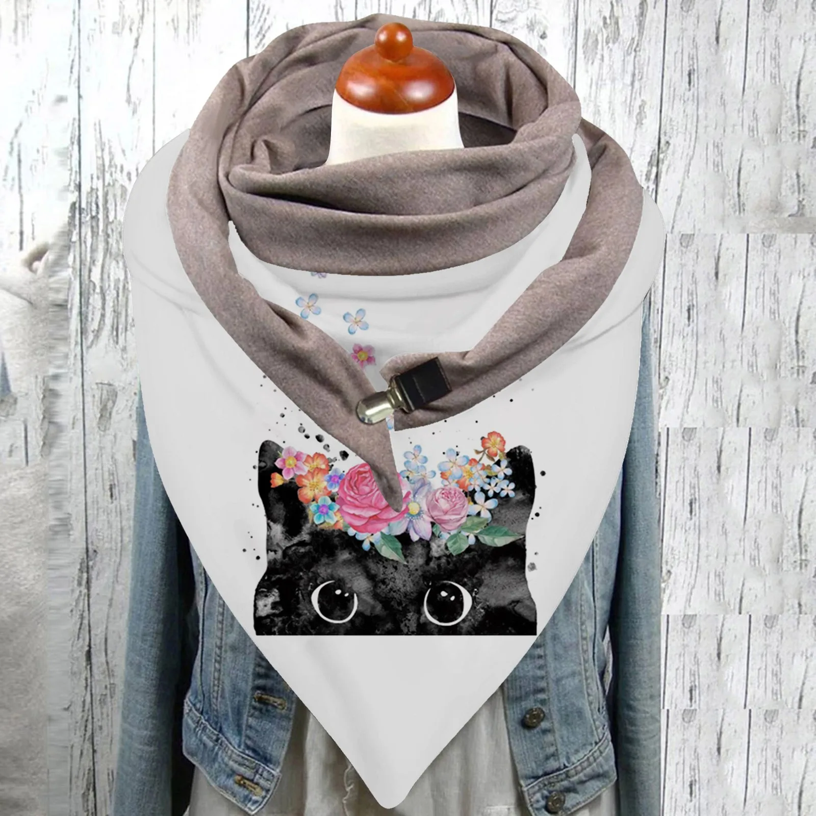 

Scarf Warm Universal Double-Layer Autumn Windproof Prints Buckle Winter Cat Scarf Autumn Plaid Scarf Womens Scarfs And Gloves