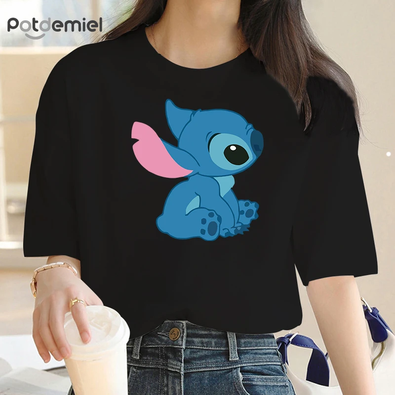 

Kawaii мультфильм смешные Ститч футболки Мода Охана Лило Ститч графические женские футболки 2023 летние топы уличная одежда мужская рубашка