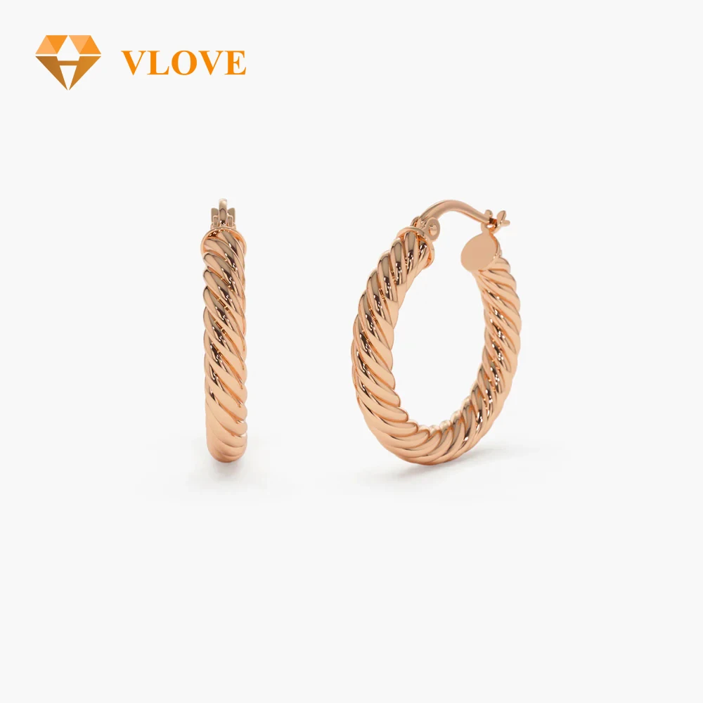 Серьги-кольца VLOVE ручной работы золото 14 карат 25 мм