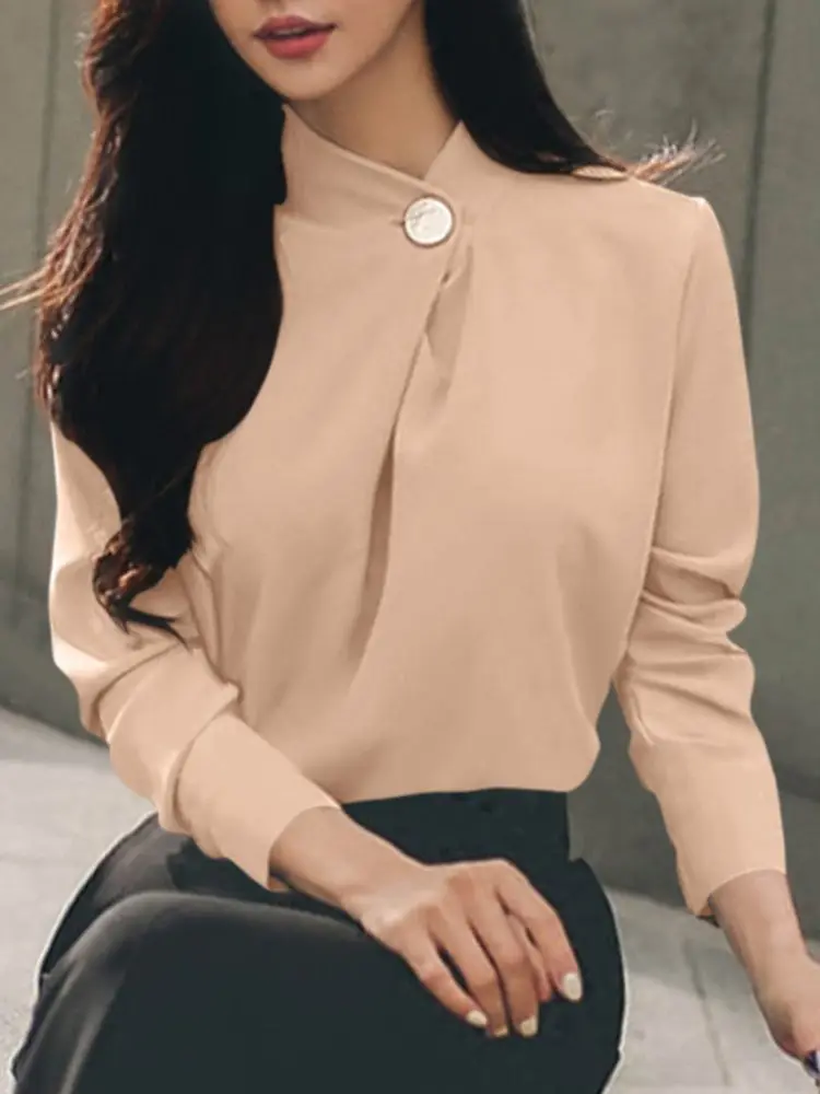 

Stylish Spring Tops Elegant Office Lady Blouse ZANZEA Women Long Sleeve Casual Loose Blusas Chemise Solid OL Work Shirt Female