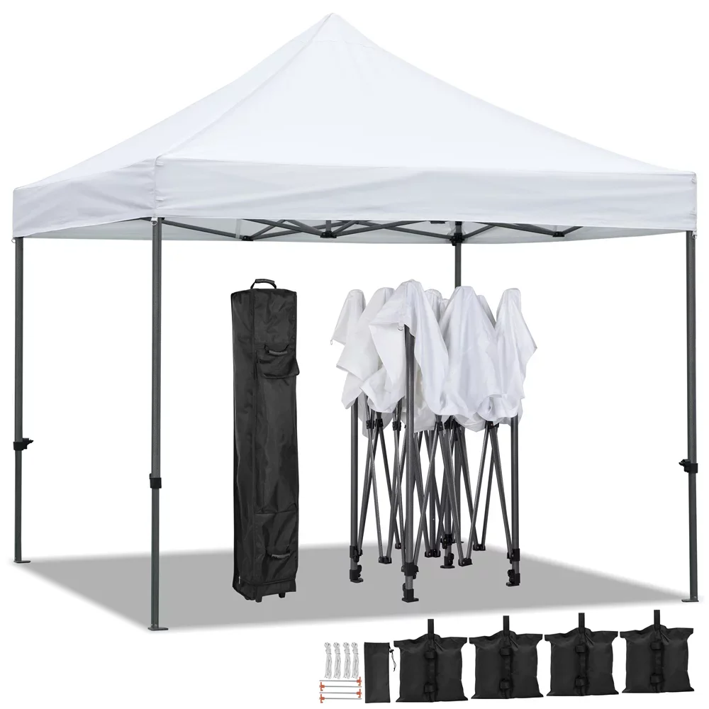 

Pop-up Waterproof 10' x 10' Canopy with Metal Frame and Roller Bag, White