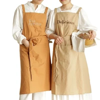 simple sleeveless embroidered apron waterproof and oil resistant baking kitchen lace up vest long apron