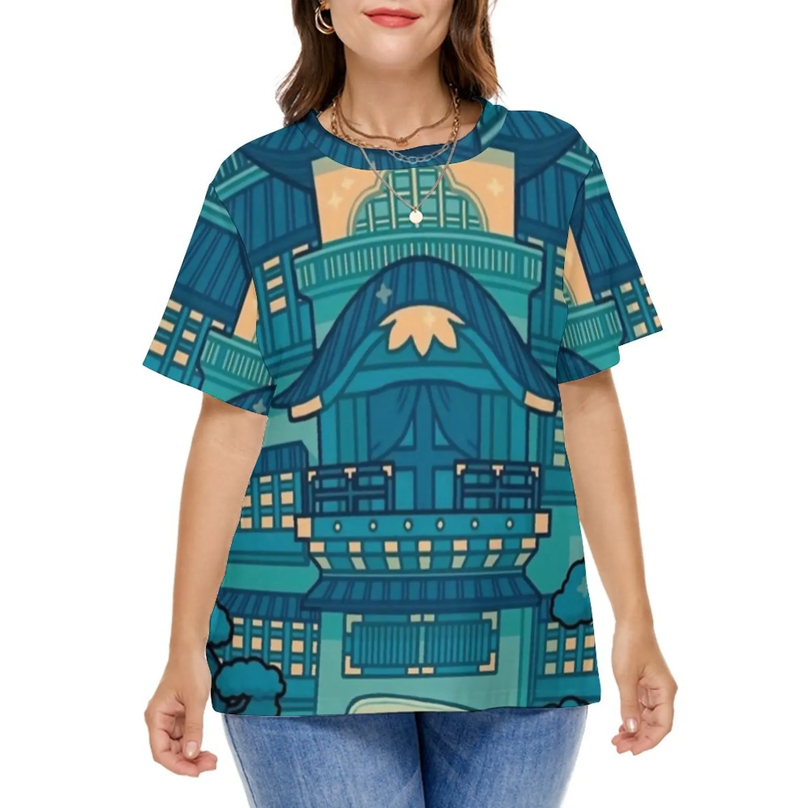 Spirited Away Print T Shirts Starry Castle Away Street Style T Shirt Short Sleeves Woman Kawaii Tee Shirt Tees Plus Size 7XL 8XL