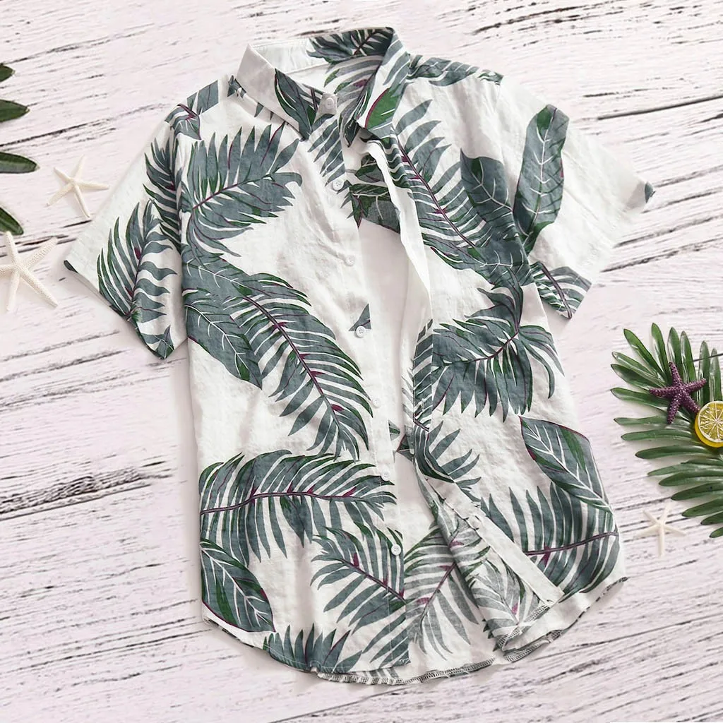 

Men's Short Sleeve Hawaiian Shirt Button Down Quick Dry Casual Hawaiian Print Fashion Beach Top S-5XL