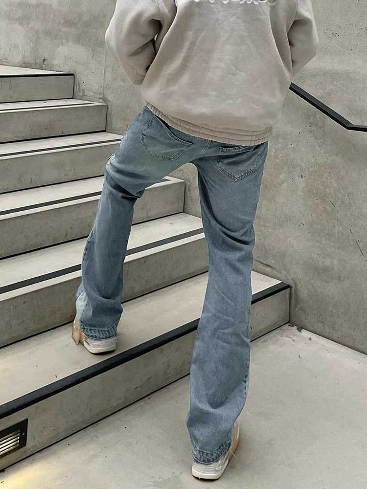 Baggy Jeans Men Fashion Side Stripes Aesthetic Jean Trousers Vaqueros Y2K Autumn Light Blue Distressed Straight Leg Denim Pants