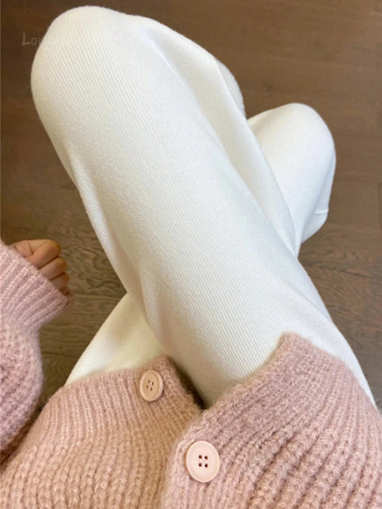 

Модные трикотажные белые широкие брюки для женщин, Осень-зима, с высокой талией, прямые, тонкие, повседневные, Drudging СС длинные штаны 2023