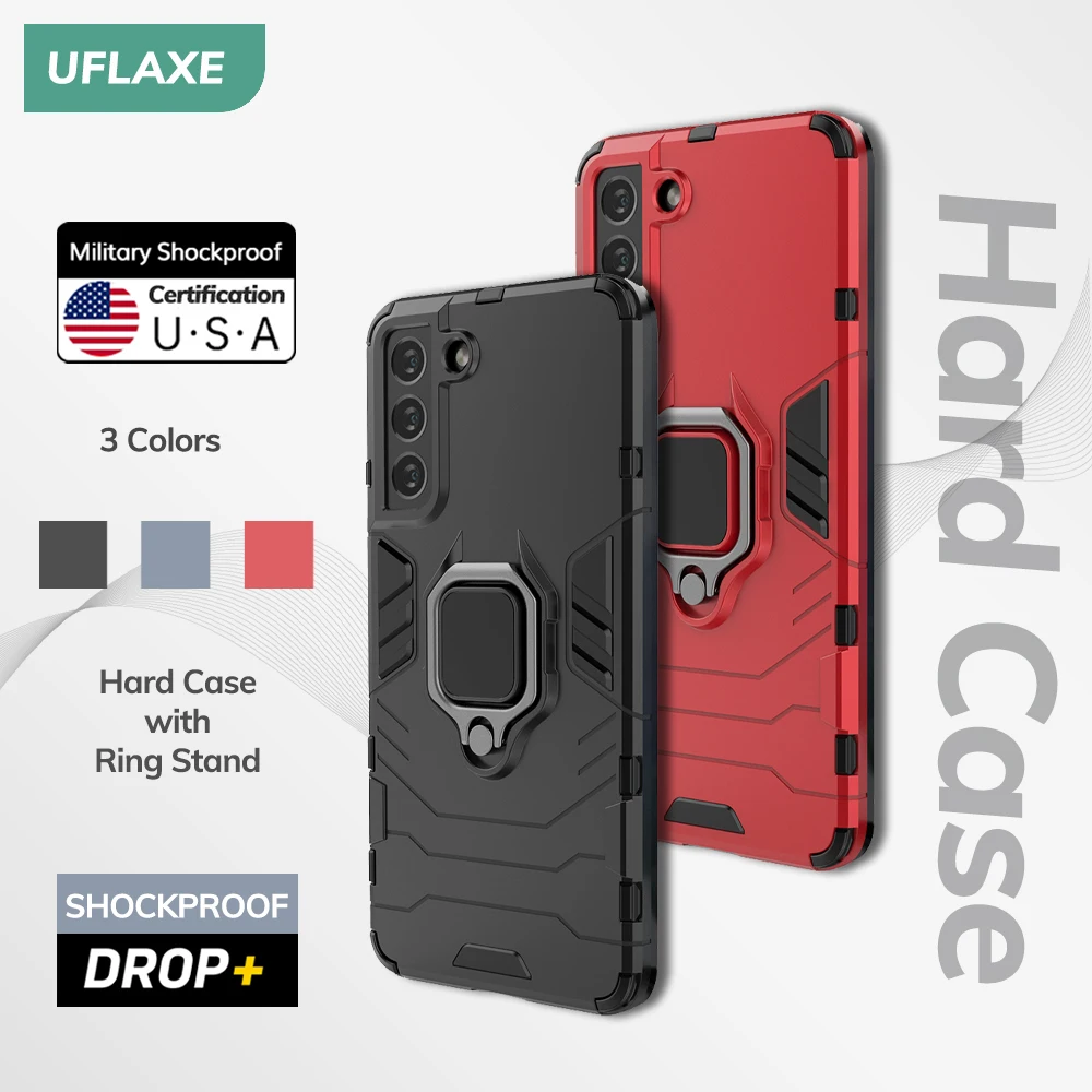 UFLAXE Original Shockproof Case for Samsung Galaxy S21 / S21 Ultra / S21 Plus / S21 FE 5G Back Cover Hard Casing with Ring Stand