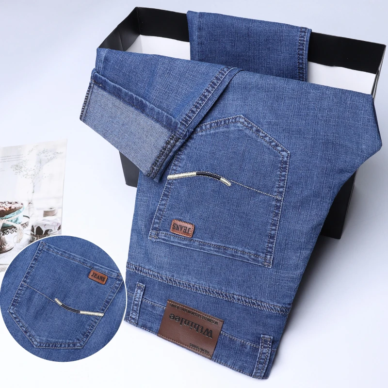 Мужские джинсовые брюки эластичные прямые повседневные в деловом стиле для всех