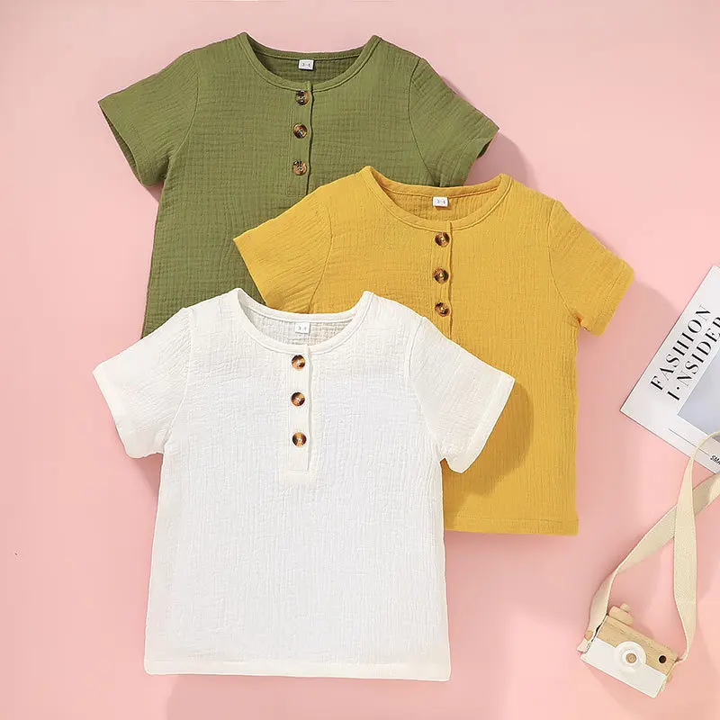 

3 цвета, одежда для маленьких девочек, футболка для малышей, Летние удобные милые детские топы с коротким рукавом, хлопковая однотонная Одеж...
