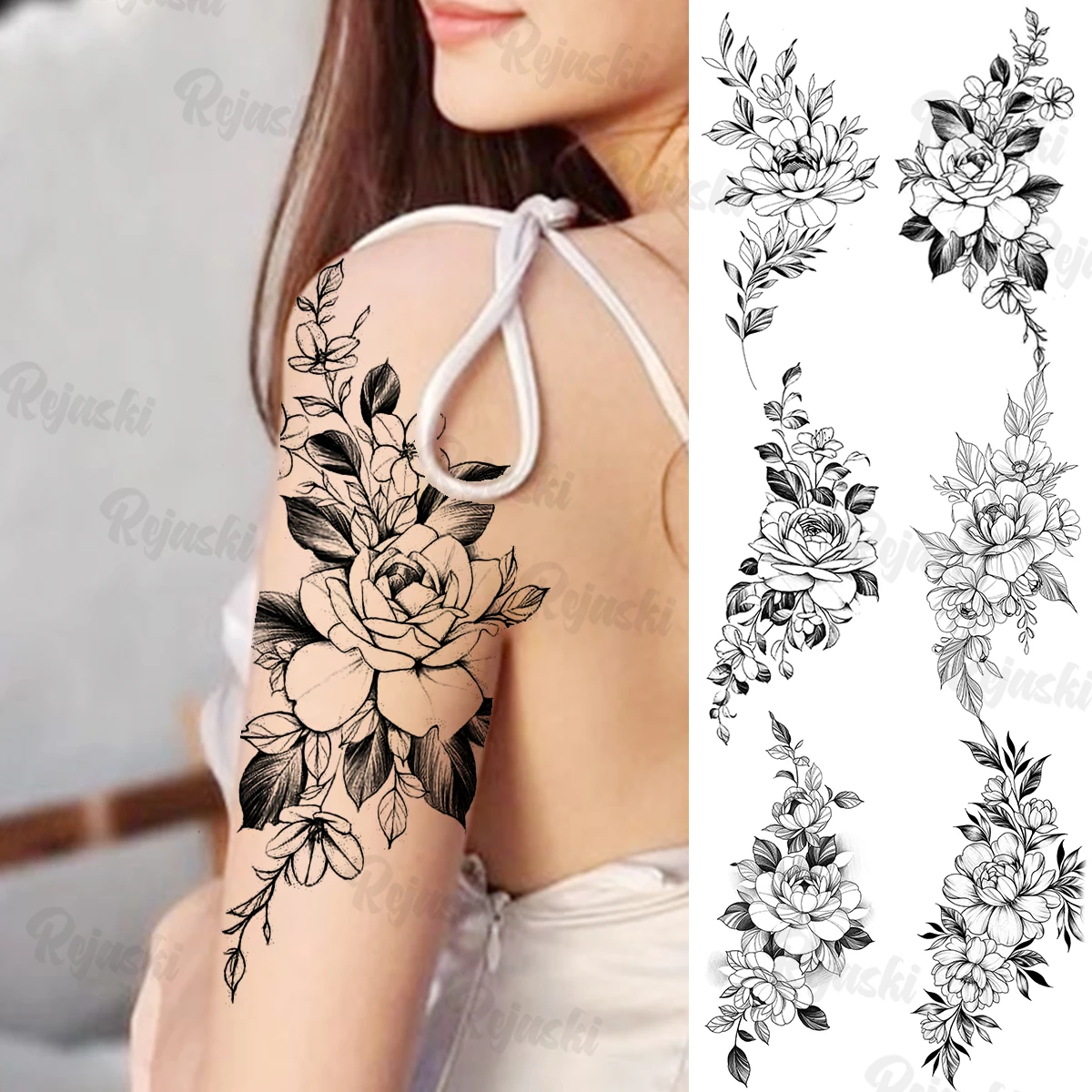 

Large Lotus Temporary Tattoos For Women Girls Realistic Rose Flower Flora Waterproof Fake Tattoo Sticker Arm Body Tatoos DIY