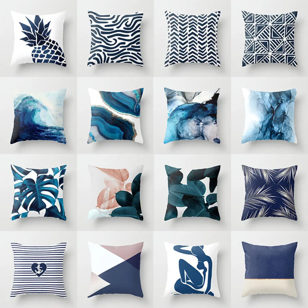 

45 * 45CM Geometric Cushion Cover Blue abstract printed Pillowcase Square Home Decor Polyester Throw Pillow Case Geometric Art