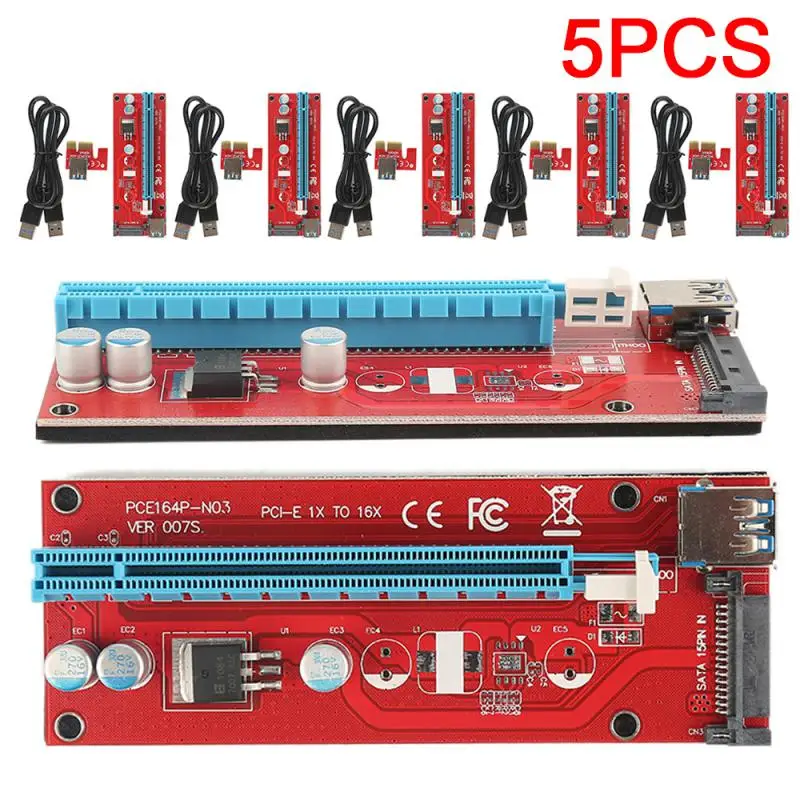 

Red PCIe PCI-E PCI Express Riser Card 1x to 16x USB 3.0 Data Cable SATA to 4pin IDE Molex Power Supply 60cm for BTC, LTC, ETH