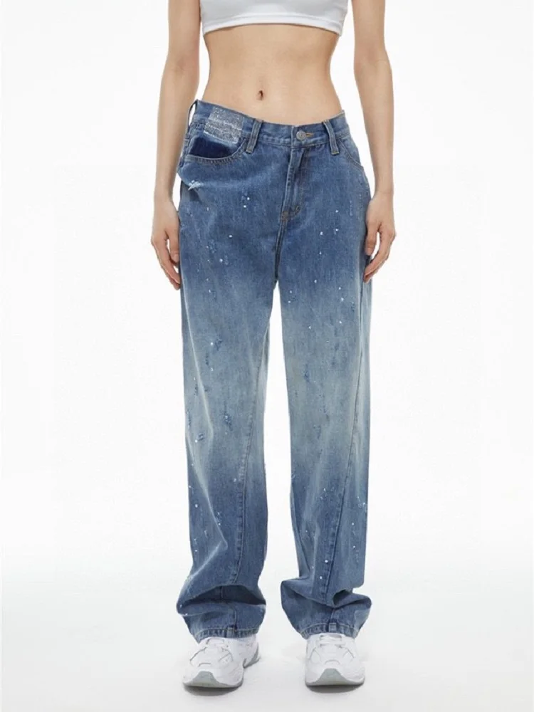 

2022 Women's Jeans Trend Cotton Hot Diamonds Loose Casual Women's Jeans y2k Dress New High Quality Irregular Trousers bra traf