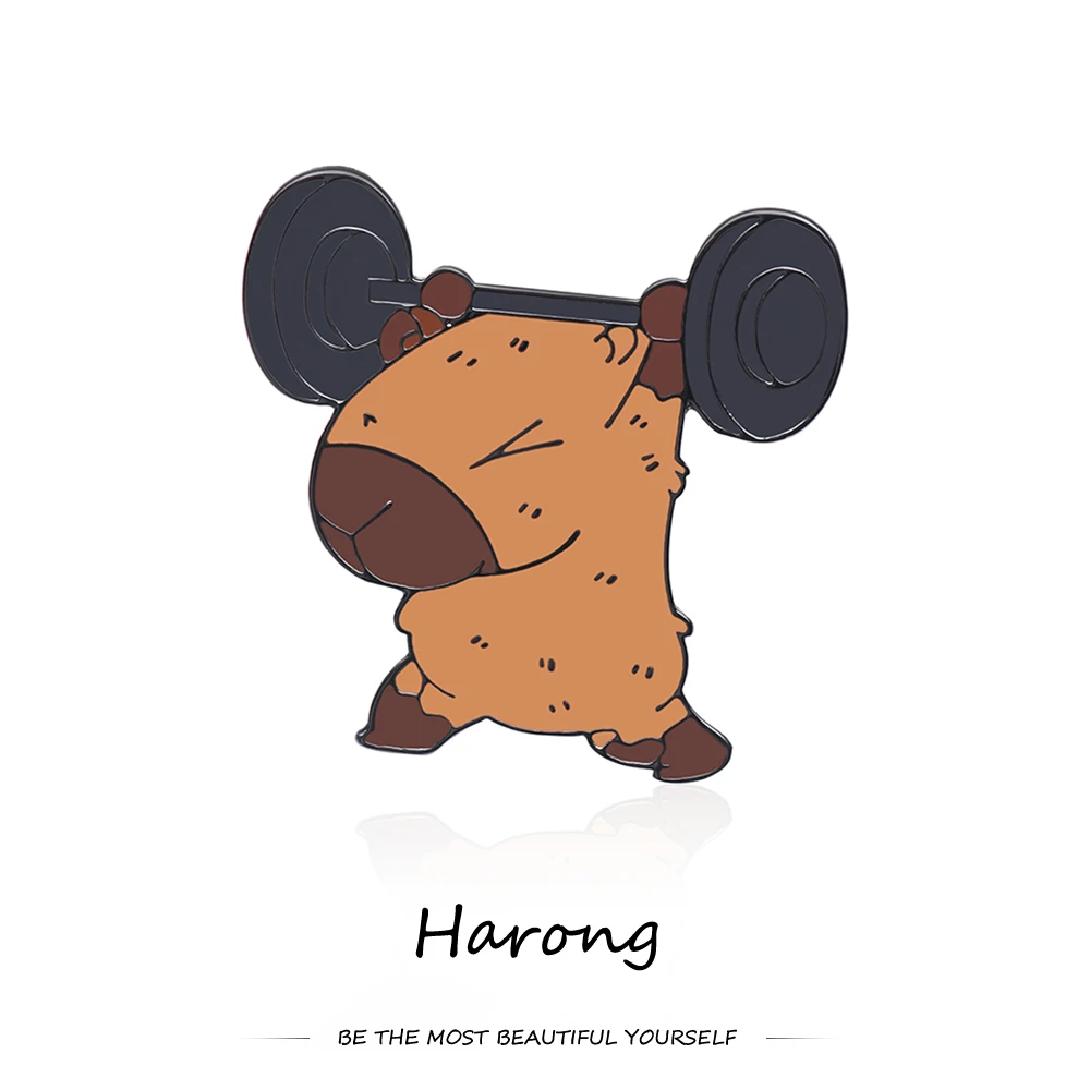 

Harong Funny Weightlifting Capybara Enamel Brooch Creative Animal Pins Jewelry Collection for Boys Girls Lapel Backpack Decorate
