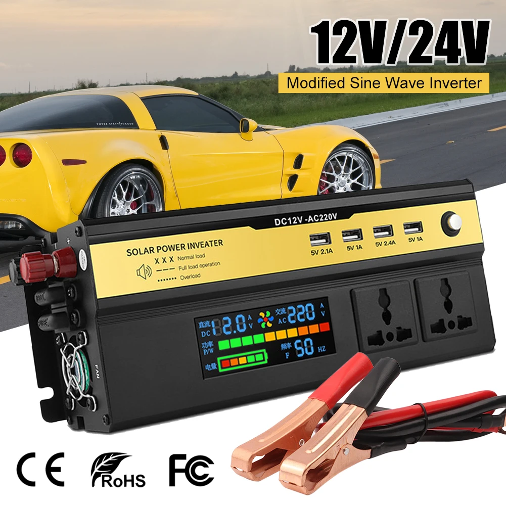 

Peak 2200W Car Power Inverter DC 12V/24V To AC 220V Transformer With USB Universal Socket Charger Modified Sine Wave Inverter