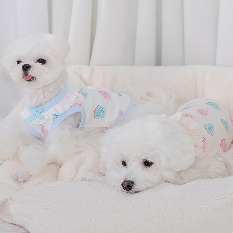 

Dog Clothes Pet Summer Vest For Small Dogs Cats Cute Rabbit Printing Lace Thin Breathable Puppy Clothing Chihuahua Bichon Teddy