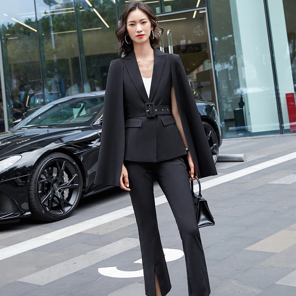 Women Bat Sleeve Pant Suit Latest Fashion Ladies Jacket Blazer And Trousers Red Apricot Black 2 Piece Set