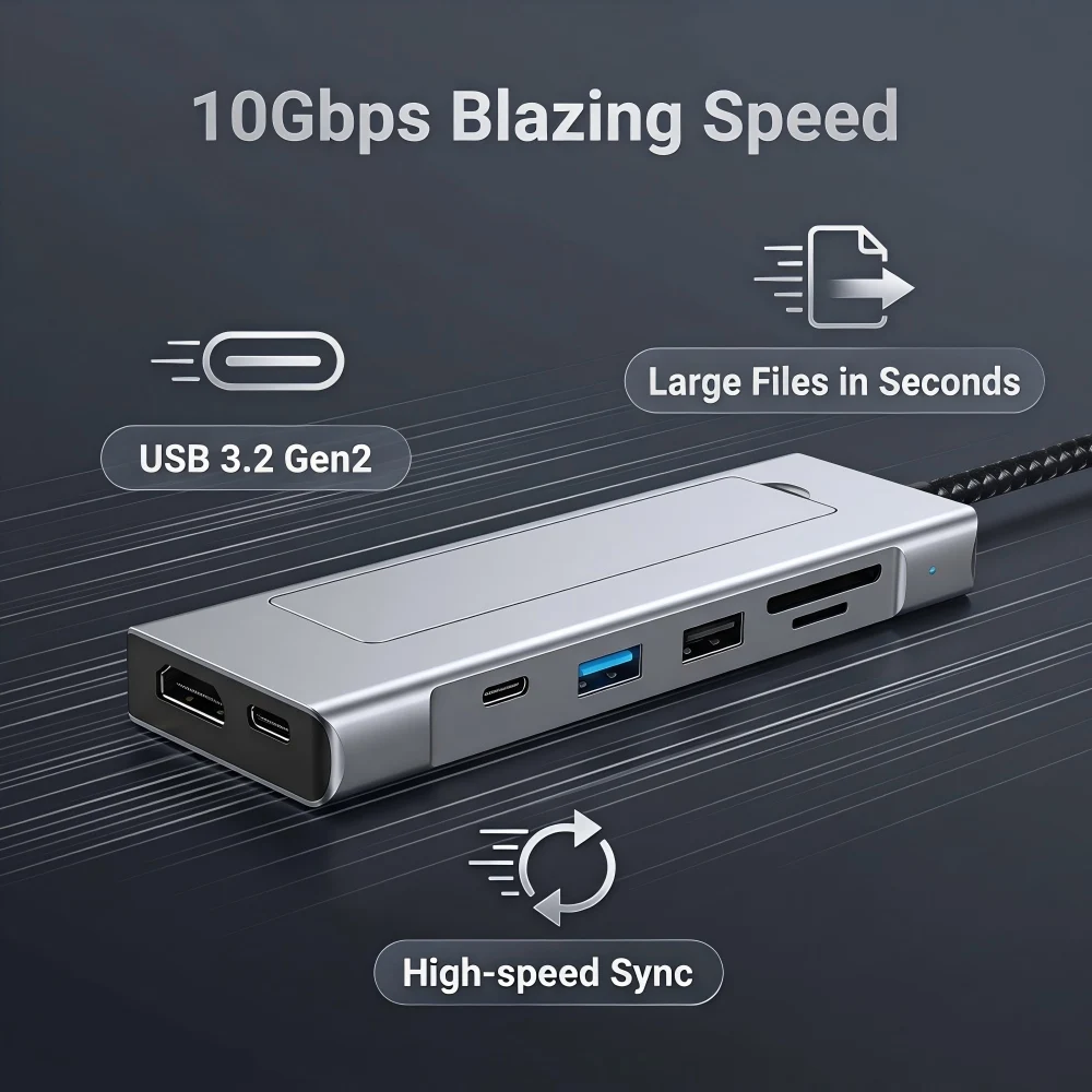 Фото NULOXO USB-C хаб 8-в-1 с корпусом для M.2 NVMe SSD, 10 Гбит/с, 4K HDMI, 100 Вт PD, кардридер SD/TF, многопортовый адаптер для MacBook и ноутбуков №5