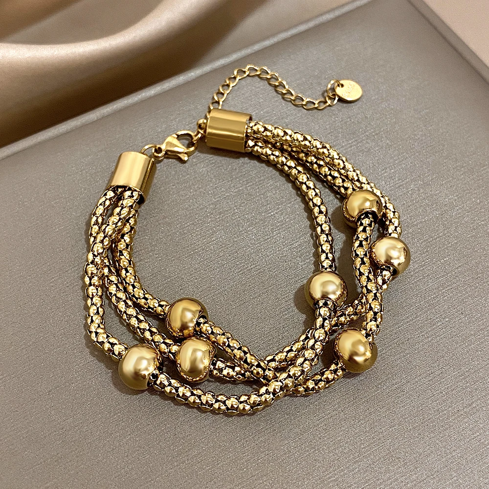 Flashbuy новый браслет из нержавеющей стали в стиле панк золотого цвета с бусинами