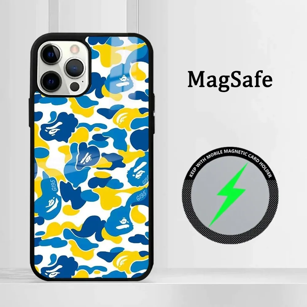 Чехол для телефона ABC CAMO B-bape-E IPhone 16 15 14 13 12 11 Pro Max Plus Mini Magsafe Mirror беспроводной