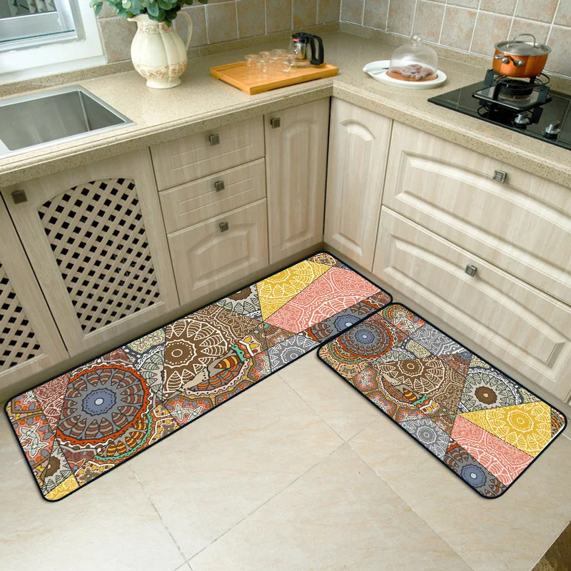 

India Mandala Ethnic Non-slip Kitchen Mat Boho Home Decor Entrance Door Mat Livingroom Floor Carpet Rug Bathroom Bedroom Doormat