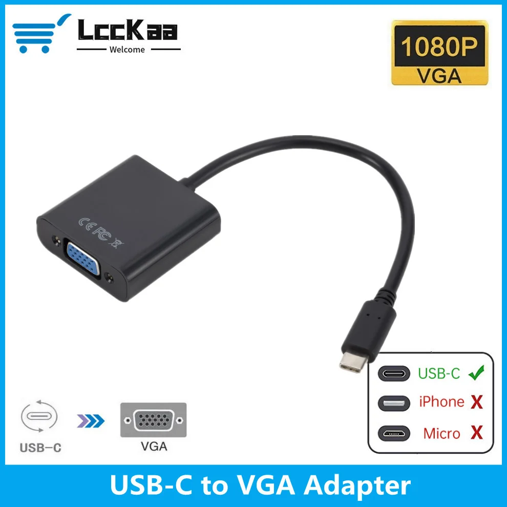 

Lcckaa Type-C to VGA Adapter Cbale 1080P USB C USB 3.1 to VGA Adapter For MacBook Television Monitor Desktop Notebook Projector