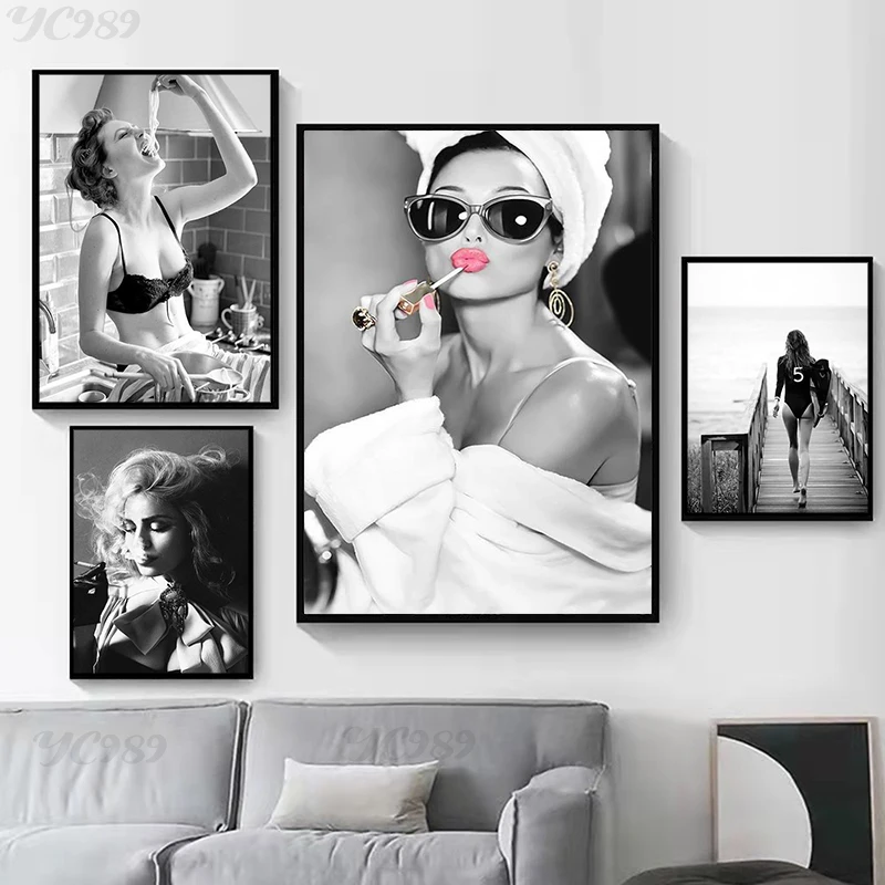 

Black & White Fashion Sexy Girls Canvas Poster and Prints Nordic Wall Art Picture Painting for Living Room Bedroom Decor Cuadros