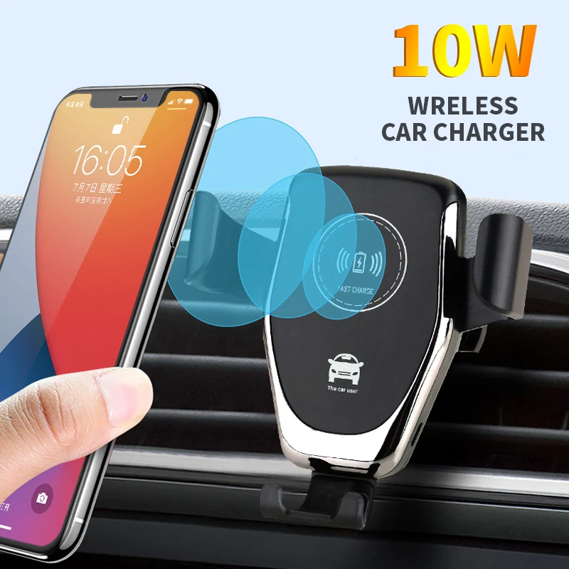 

New Creative Mobile Phone Holder for Car 10W Fast Wireless Charging Car Air Vent Clip Phone Mount Holder iPhone Huawei Xiaomi