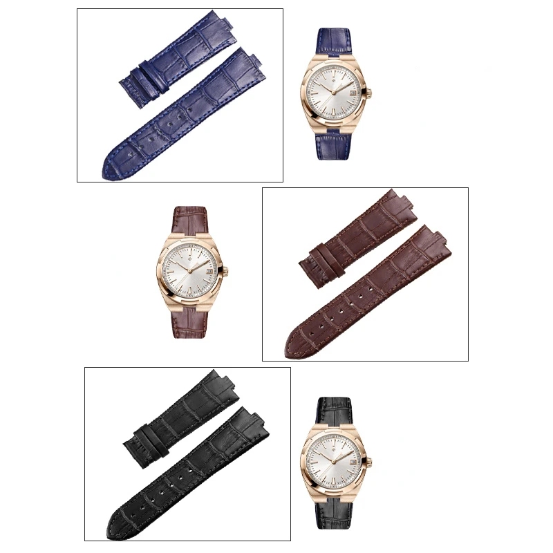 Top layer genuine leather strap For Vacheron VC overseas watch P47040 P47450 4500V 5500V male convex 25mm bracelet