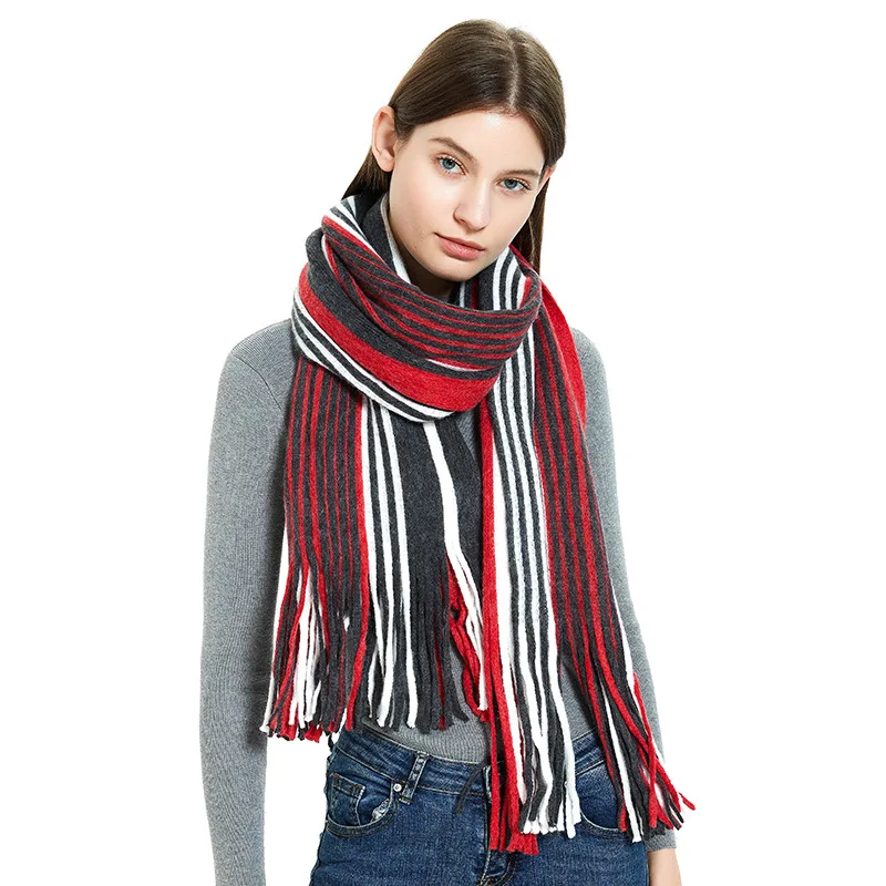 

Полосатый толстый очень длинный роскошный шарф CHENKIO-кашемировый и очень теплый-унисекс