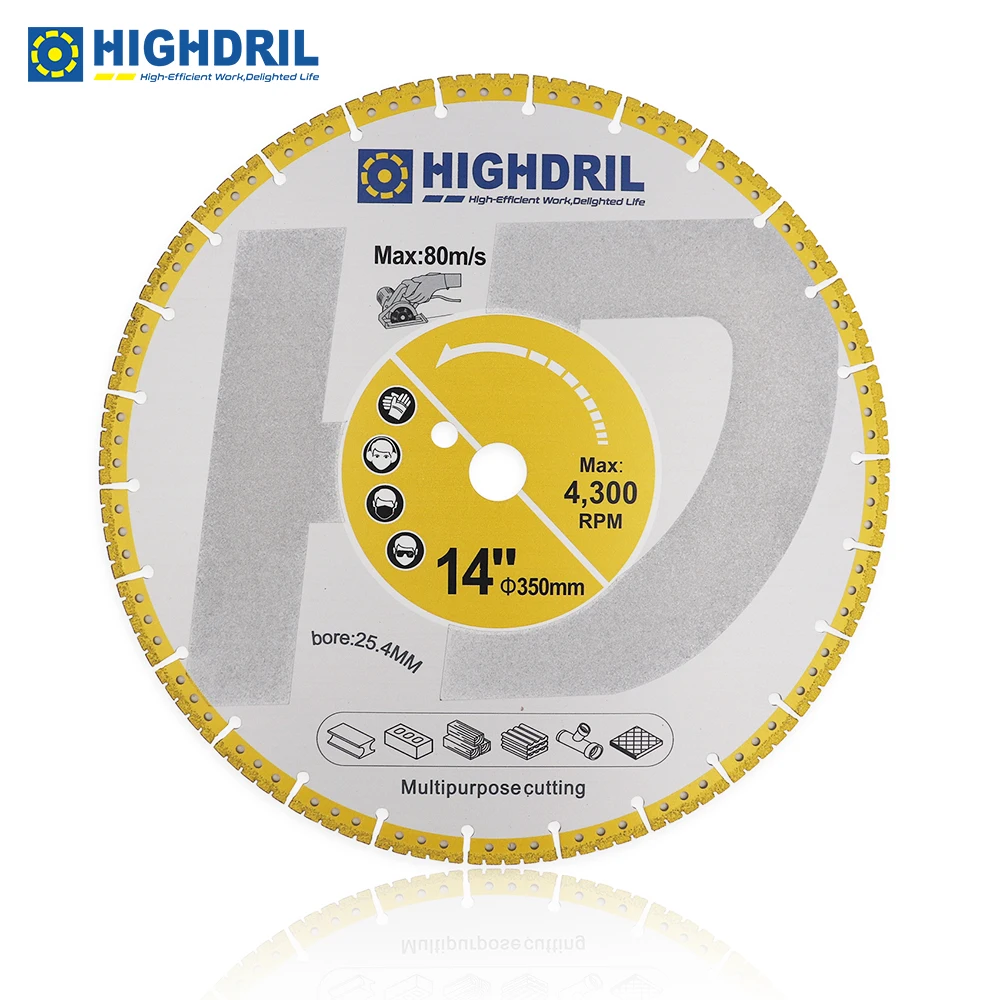 HIGHDRIL 1pc Dia350mm/14inch Diamond Vacuum Brazing Universal Saw Blade Plating Sand