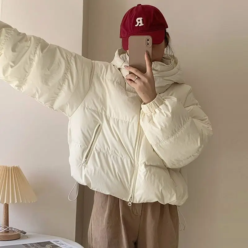 New Women 2023 Winter Korean Style Solid Loose Zipper White Duck Down Coats Fashion Casual Female Long Sleeve Jacket Outwear C54