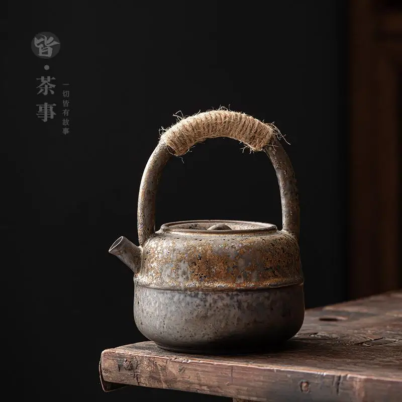 

Керамический чайник в японском стиле, одинарный чайник, домашний чайник с фильтром и петлей, чайный горшок в ретро стиле кунг-фу, чайная посу...