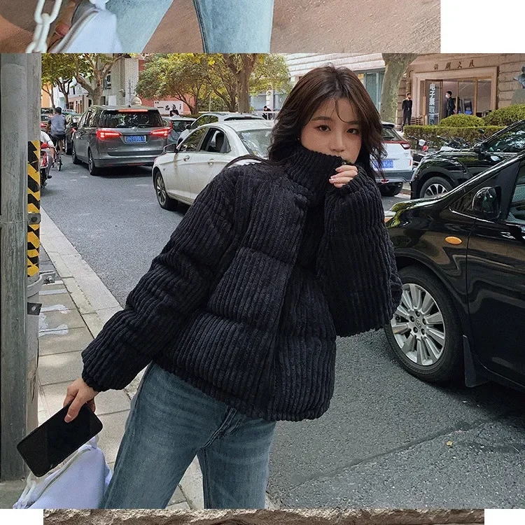 Зимнее женское вельветовое пальто большого размера с длинным рукавом однотонная