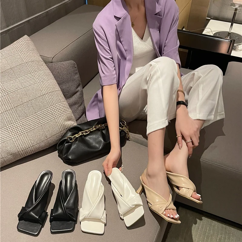 Women Bohemian Slippers Summer Outdoor Non-slip Beach Shoes High Heels Flip Flops Slip on  Slides Zapatos Mujer 42