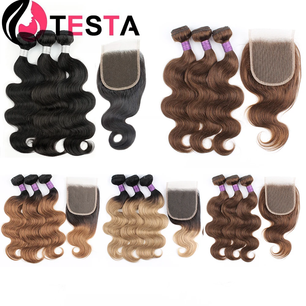 

Testa Body Wave 3 пряди с 4x4 кружевной застежкой перуанские волосы Remy швейцарские кружева 200 г/компл. светлые человеческие волосы для наращивания с ...