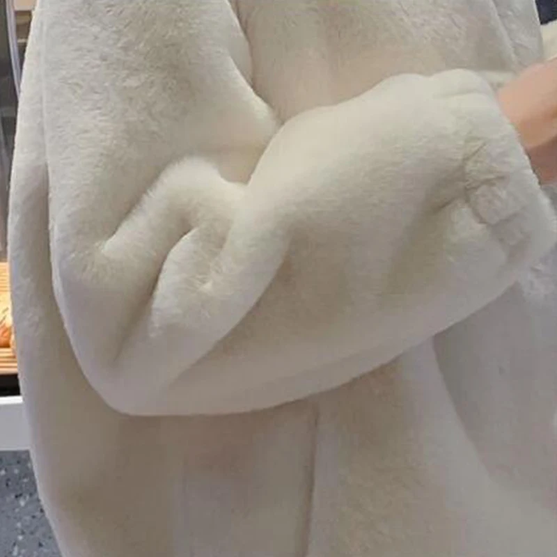 Autumn Winter Stand Collar Faux Fur Casual Fashion Zipper Coat Lady Plus Velvet Thick Warm Cardigan Top Women Loose Wild Outwear