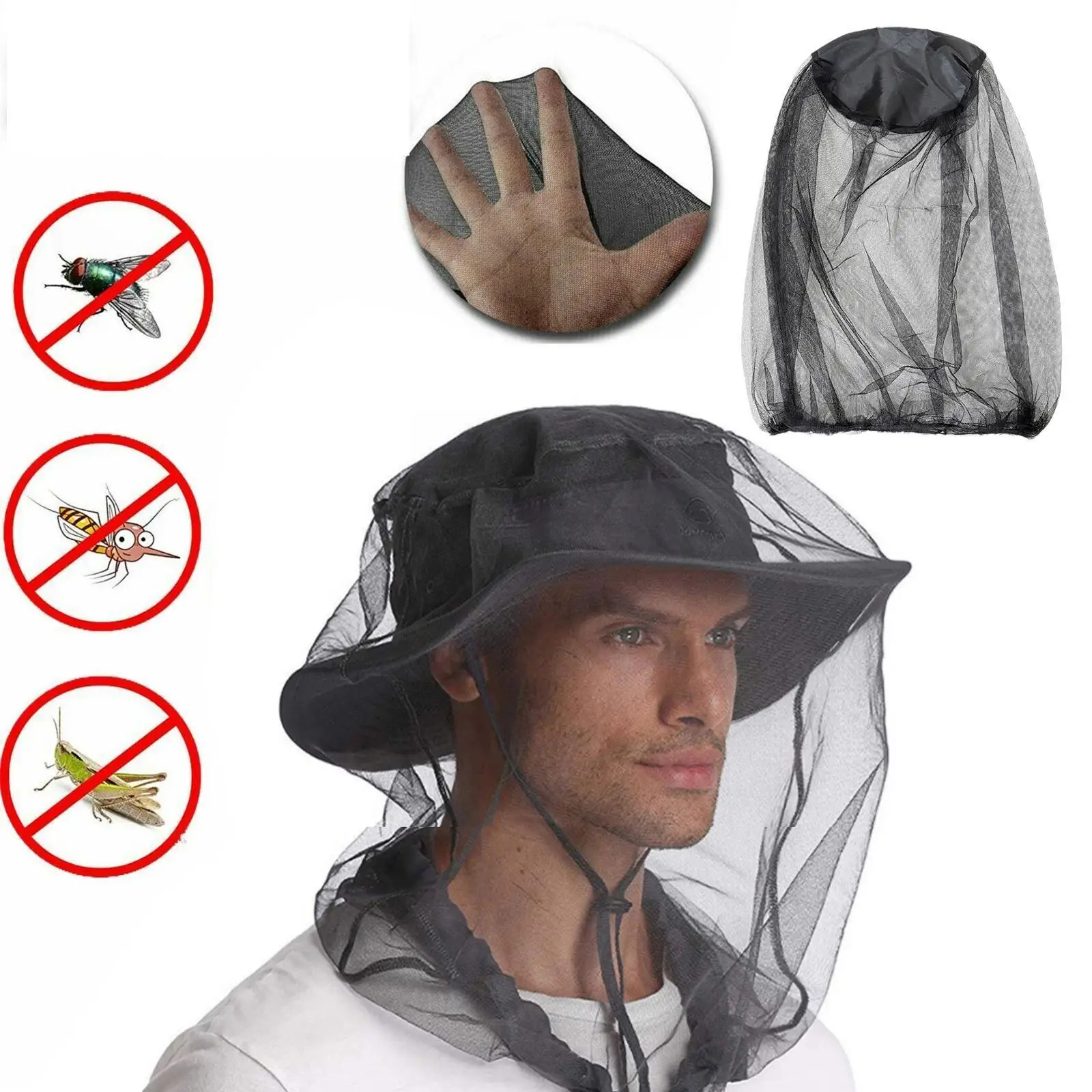 

Outdoor Anti Mosquito Net For Fishing Cap Protect Face Mosquito Insect Repellent Hat Bug Mesh Head Net Protector Camping Ca M6W6