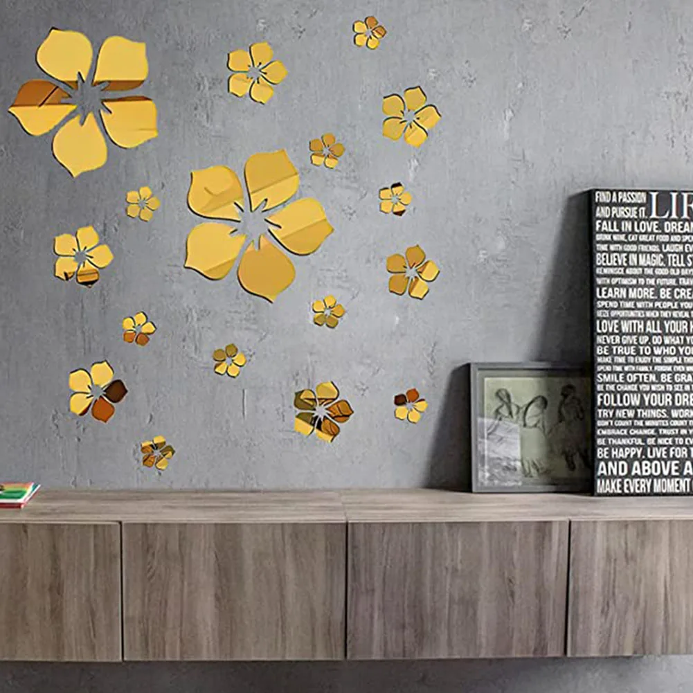

Brand New Bedroom Library Wall Sticker Vinyl Art 18Pcs 3D Acrylic Crystal Clear Floral Mirror Mirror Wall Decor